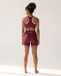 Model wearing Cherry Burgundy Active Set — back view