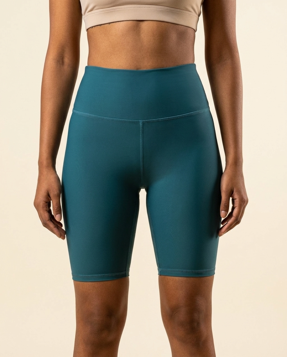 OUTLENA Sculpt Biker Shorts Deep Teal, front on model