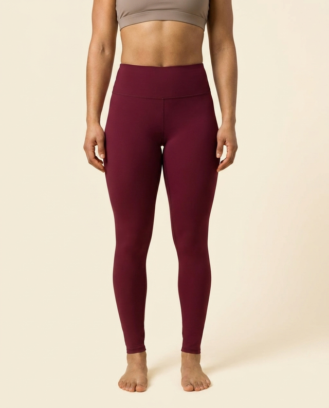 OUTLENA Elevate High-Waist Leggings Cherry Burgundy, front on model